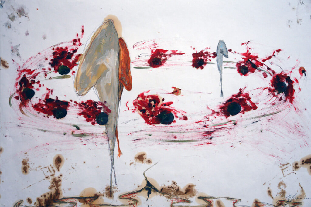Painting entitled Ring of Fire 1, 1998, oil on paper, 20" high x 28" wide