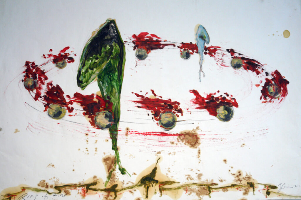 Painting entitled Ring of Fire 2, 1998, oil on paper, 20" high x 28" wide