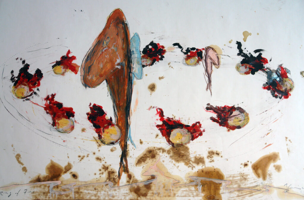 Painting entitled Ring of Fire 3, 1998, oil on paper, 20" high x 28" wide