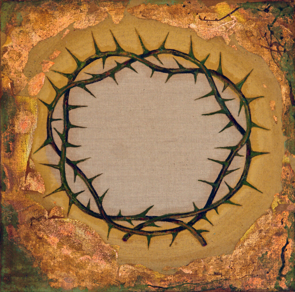 Painting entitled Fra's Corona di Spine, 2000, oil and copper on linen, 14" high x 14" wide