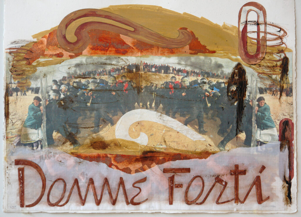 Painting entitled Donne Forti, 2008, mixed media on paper, 22" high x 30" wide