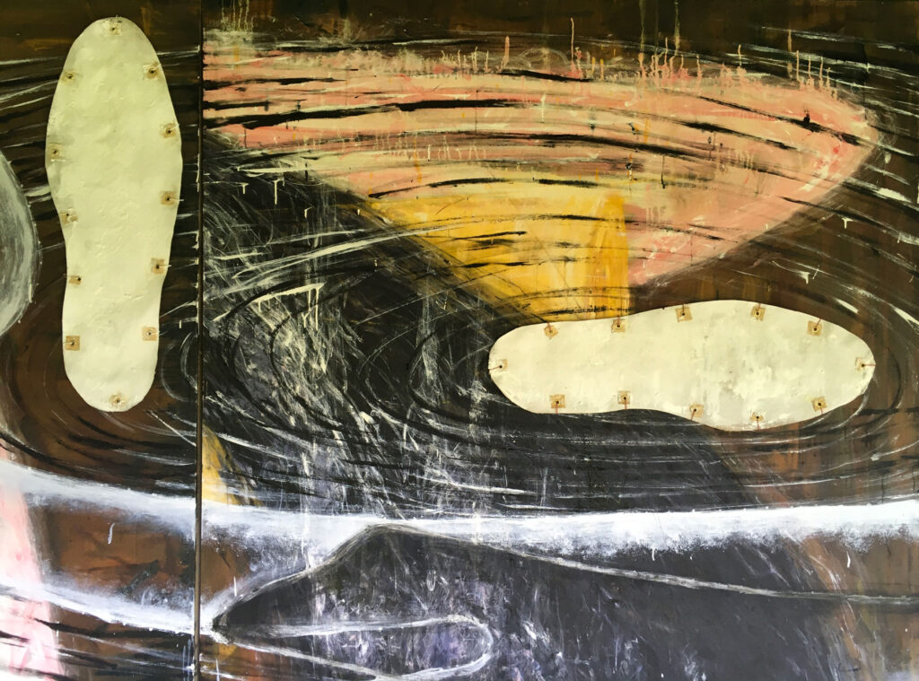 Painting Detail, Rabbit Hole, oil encaustic on linen 84" high x 192" wide 