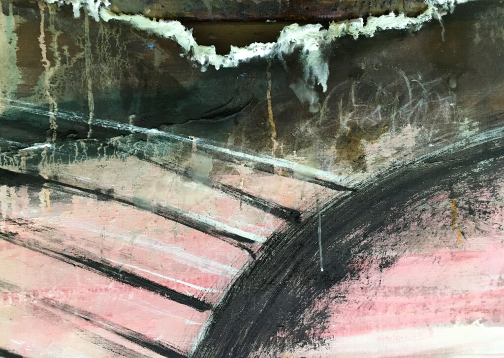Painting Detail, Rabbit Hole, oil encaustic on linen 84" high x 192" wide 